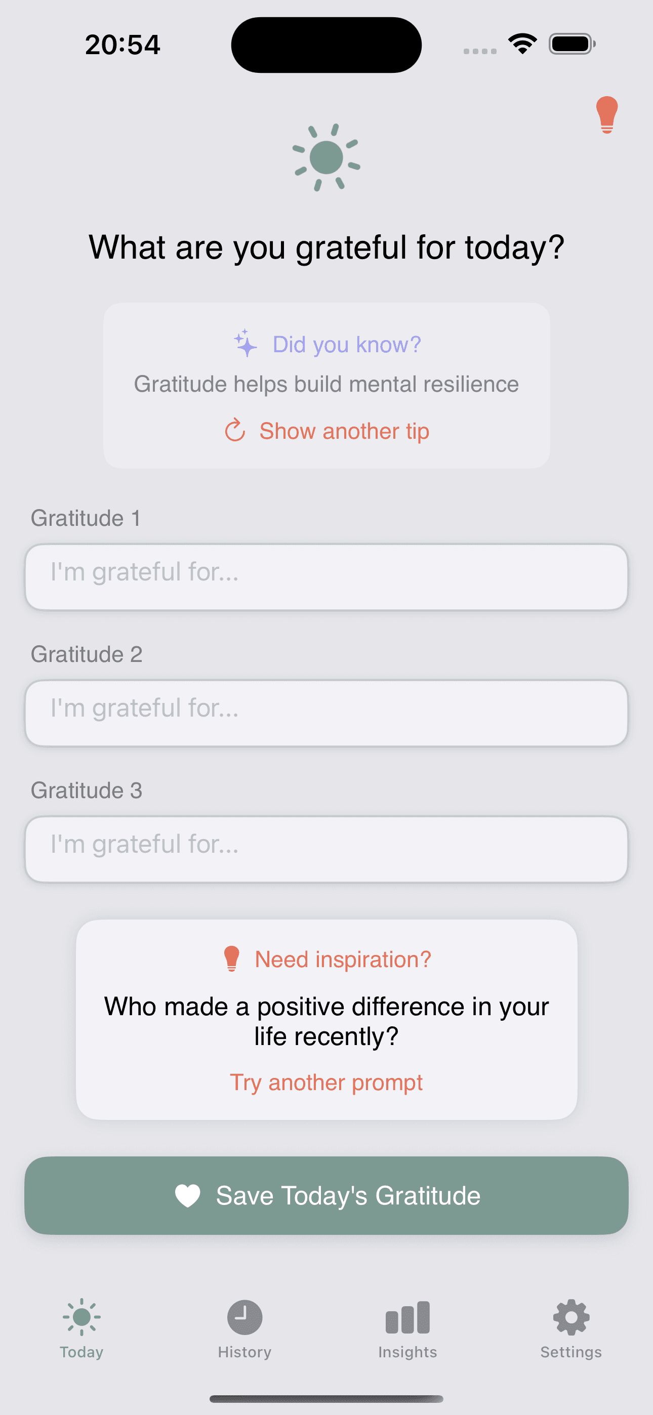 GratitudeBuddy Main Screen